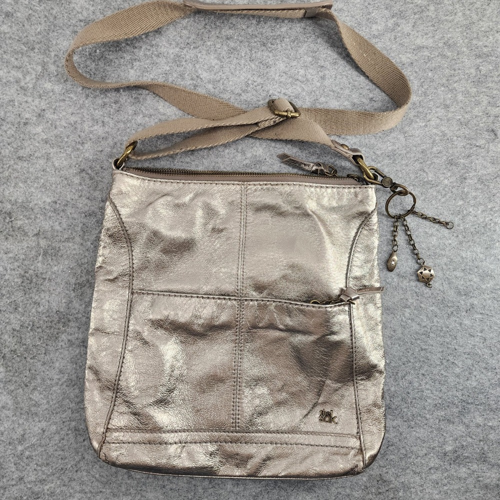 The Sak Metallic Champagne Leather Crossbody Bag Boho Shimmer Women OS